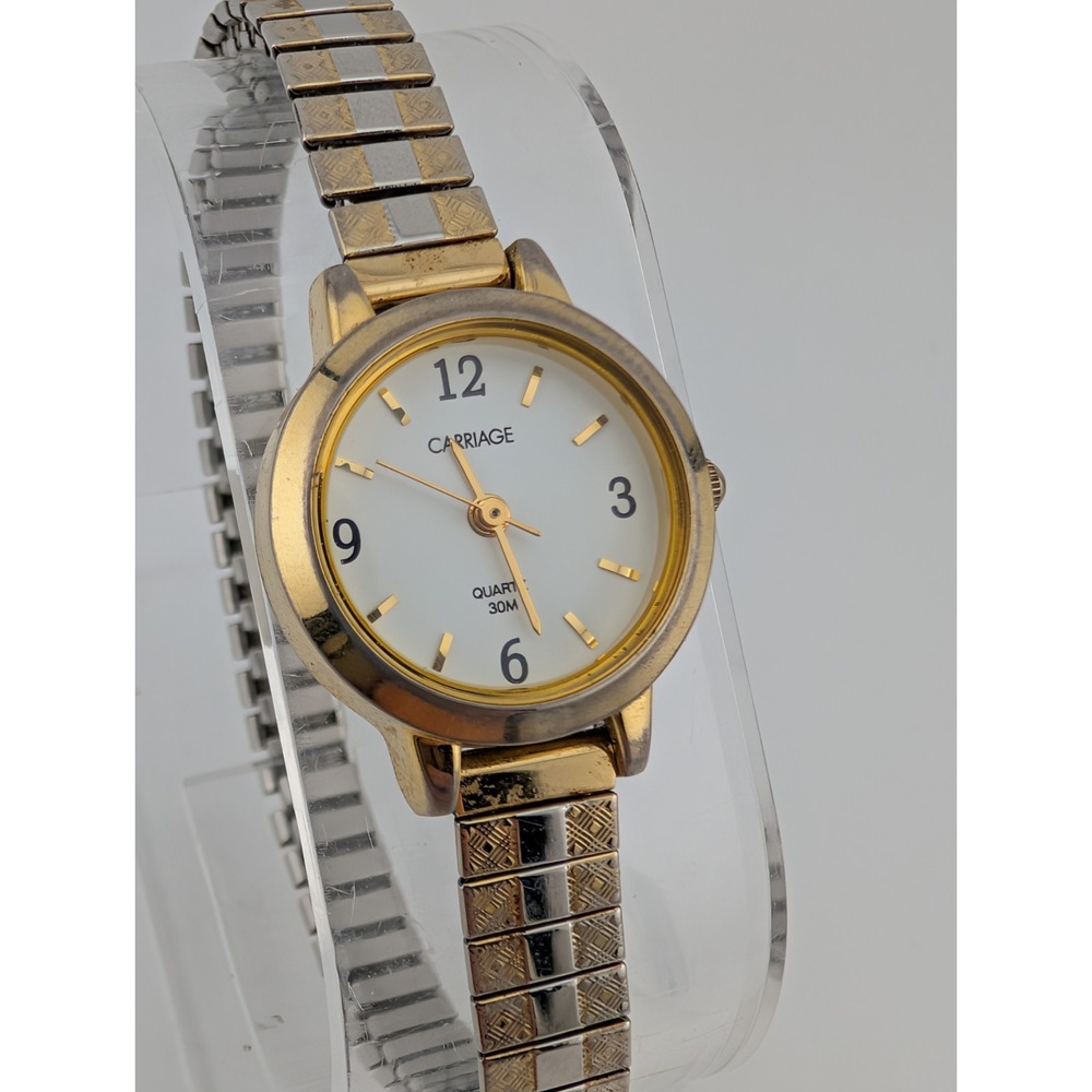 Carriage by Timex Watch Women 21mm Gold Case Stretch Band- New Battery